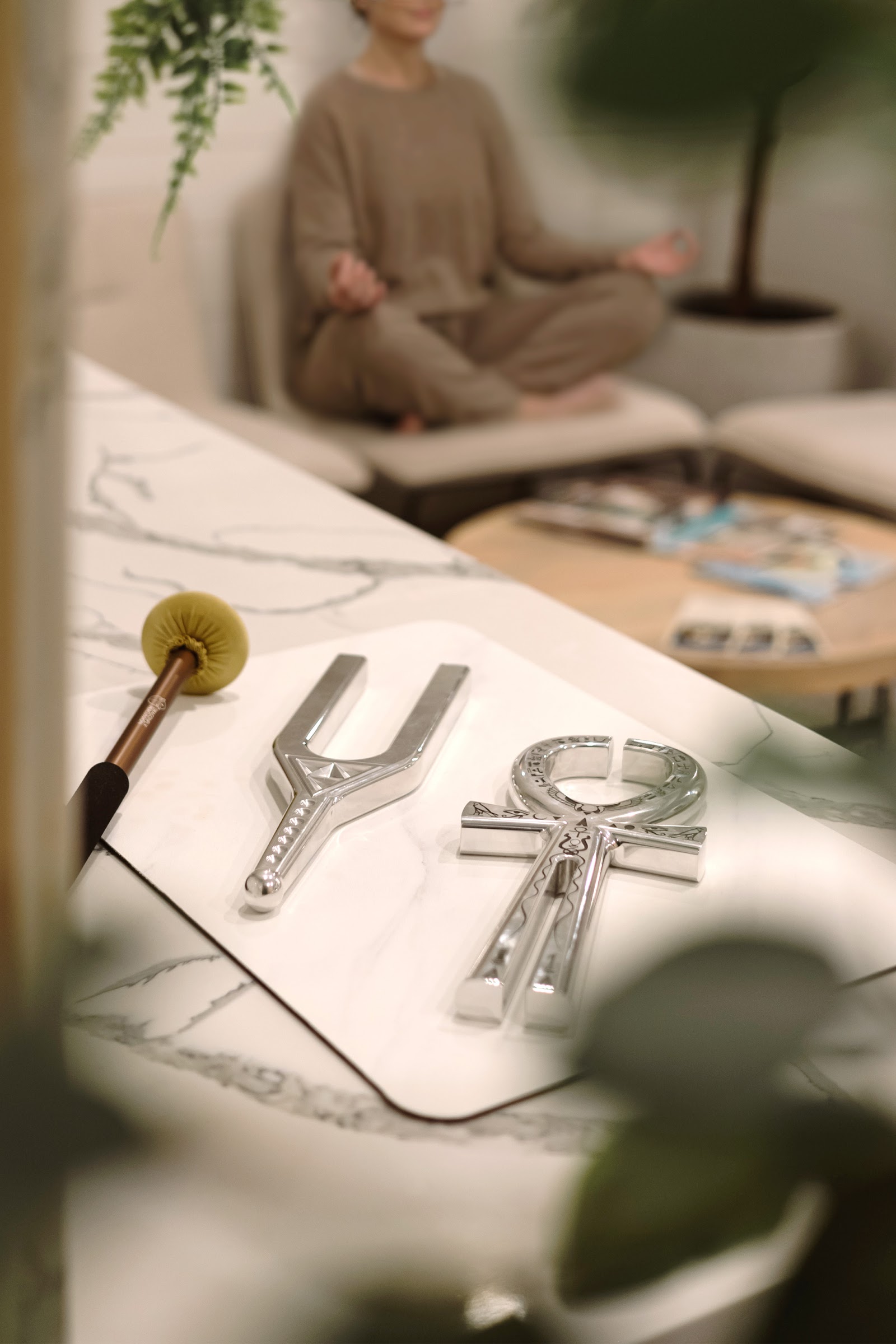 Restorative wellness tools prepared in the Heal House treatment space